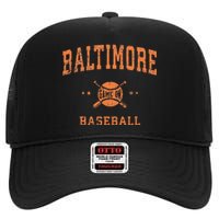 Baltimore Vintage Baseball Throwback Retro Design High Crown Mesh Back Trucker Hat