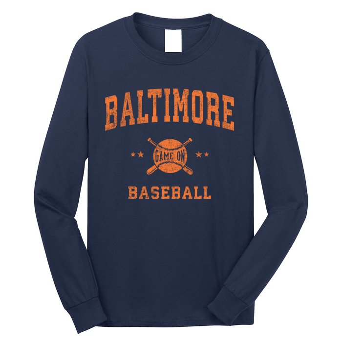 Baltimore Vintage Baseball Throwback Retro Design Long Sleeve Shirt