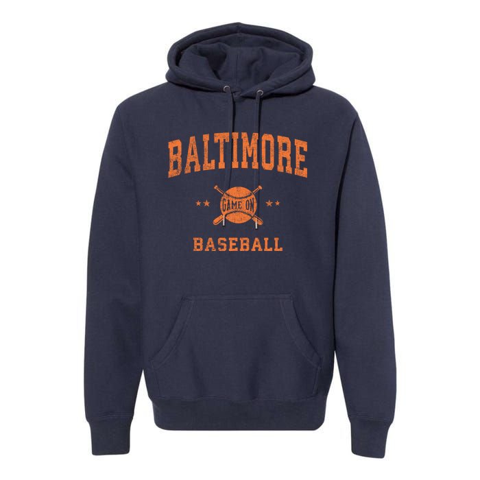 Baltimore Vintage Baseball Throwback Retro Design Premium Hoodie