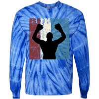 Boxing Vintage Boxing Player Distressed Gift Tie-Dye Long Sleeve Shirt