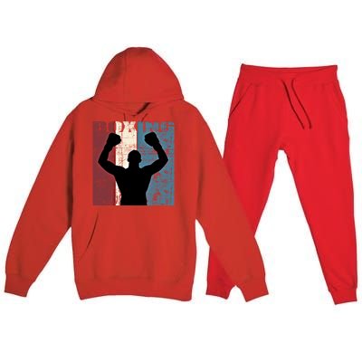 Boxing Vintage Boxing Player Distressed Gift Premium Hooded Sweatsuit Set