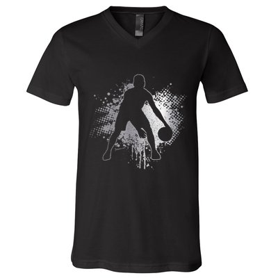 Basketball Vintage Bball Player Coach Sports Baller V-Neck T-Shirt