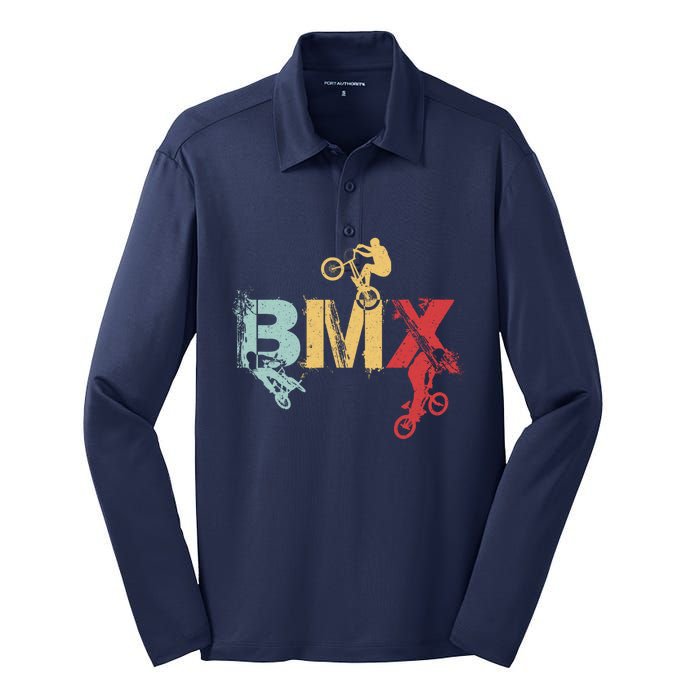 BMX Vintage Bike Fans Gift Boy BMX Silk Touch Performance Long Sleeve Polo