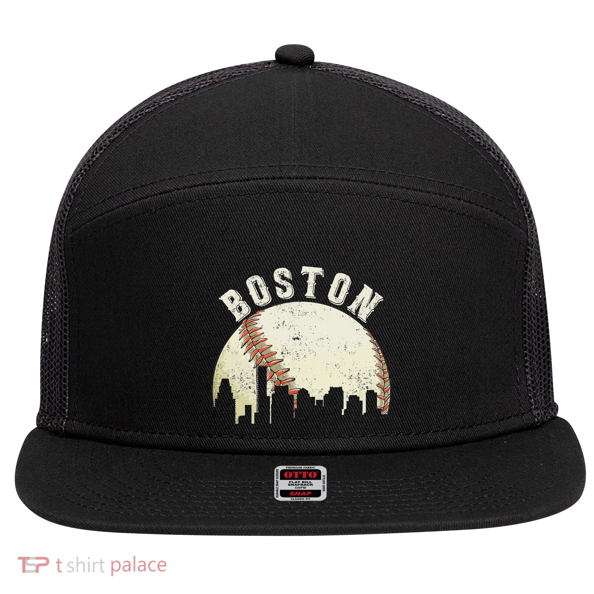 Boston Vintage Baseball Distressed Retro 7 Panel Mesh Trucker Snapback Hat
