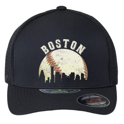 Boston Vintage Baseball Distressed Retro Flexfit Unipanel Trucker Cap