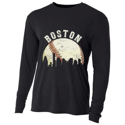 Boston Vintage Baseball Distressed Retro Cooling Performance Long Sleeve Crew