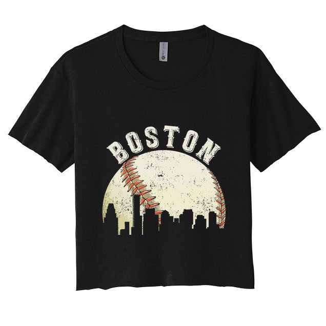 Boston Vintage Baseball Distressed Retro Crop Top