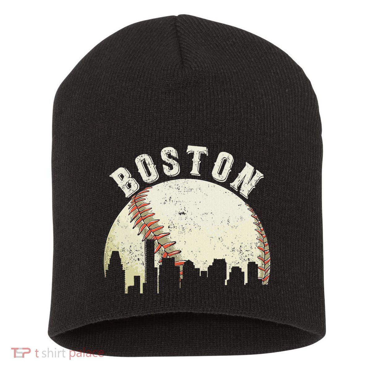 Boston Vintage Baseball Distressed Retro Short Acrylic Beanie