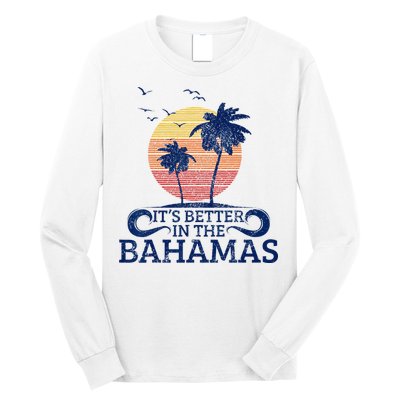 Bahamas Vintage Beach Palm Trees Sunset Vacation Souvenir Long Sleeve Shirt