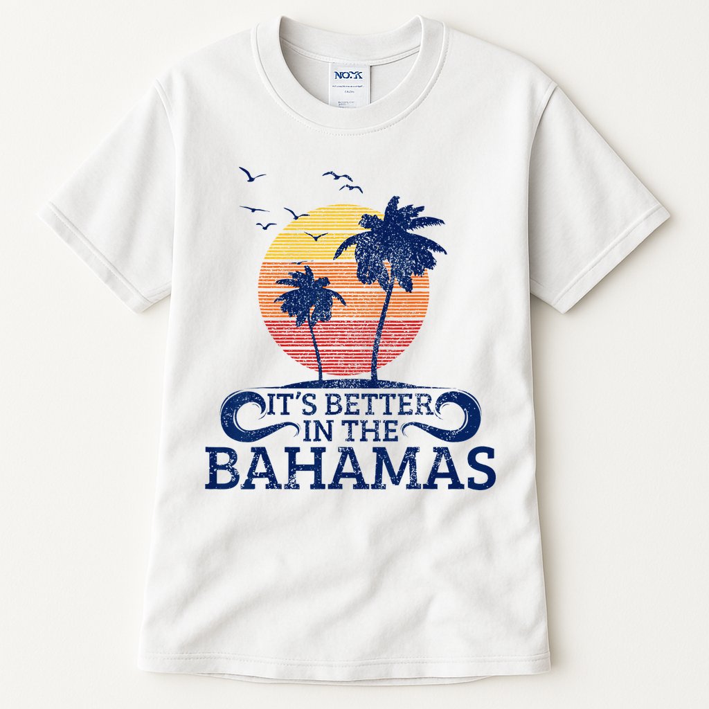 Bahamas Vintage Beach Palm Trees Sunset Vacation Souvenir Tall T-Shirt