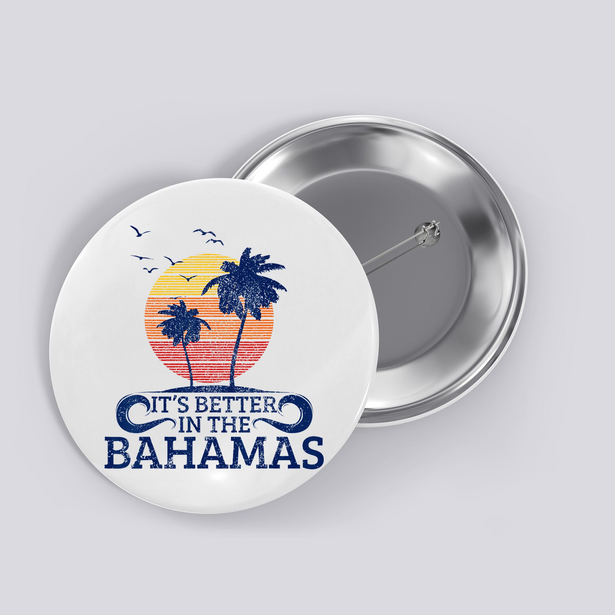 Bahamas Vintage Beach Palm Trees Sunset Vacation Souvenir Button