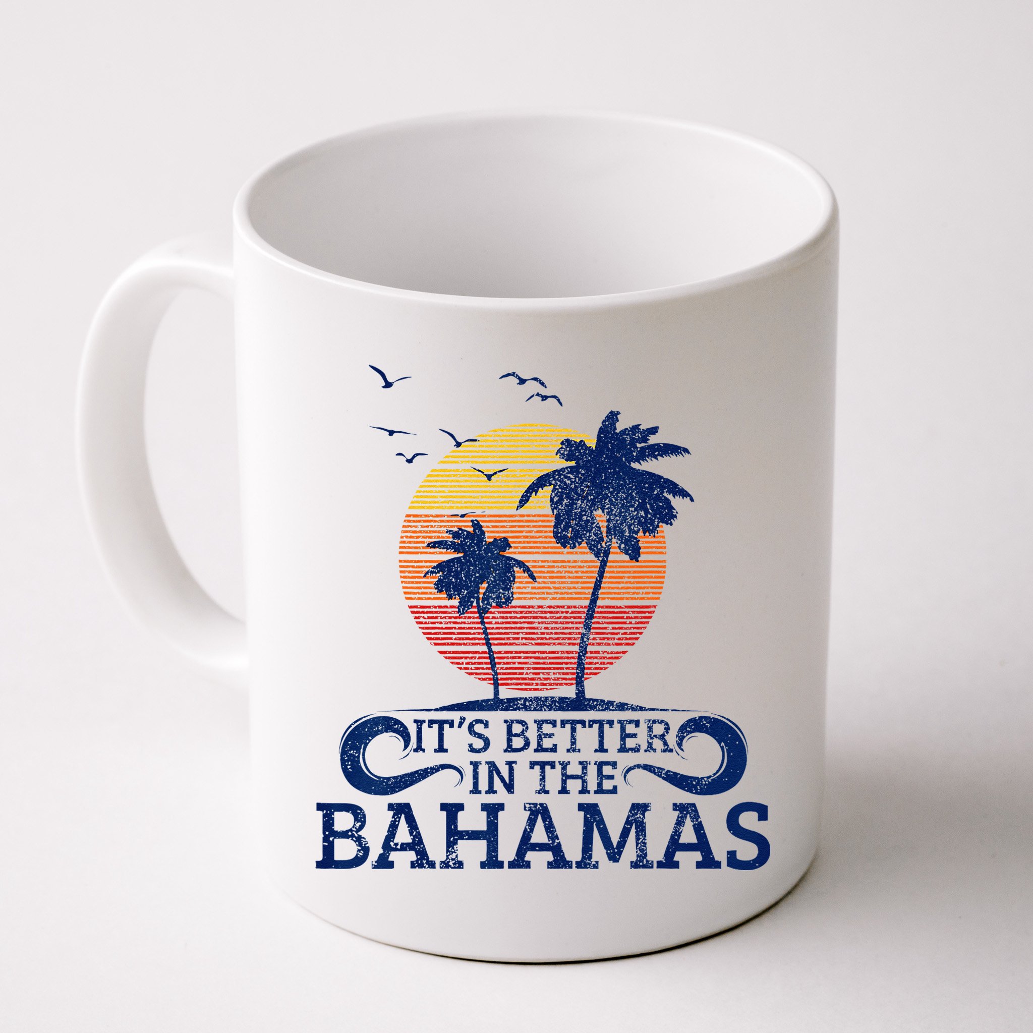 Bahamas Vintage Beach Palm Trees Sunset Vacation Souvenir Mug
