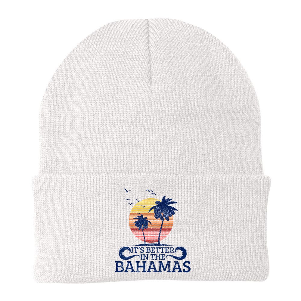 Bahamas Vintage Beach Palm Trees Sunset Vacation Souvenir Beanie