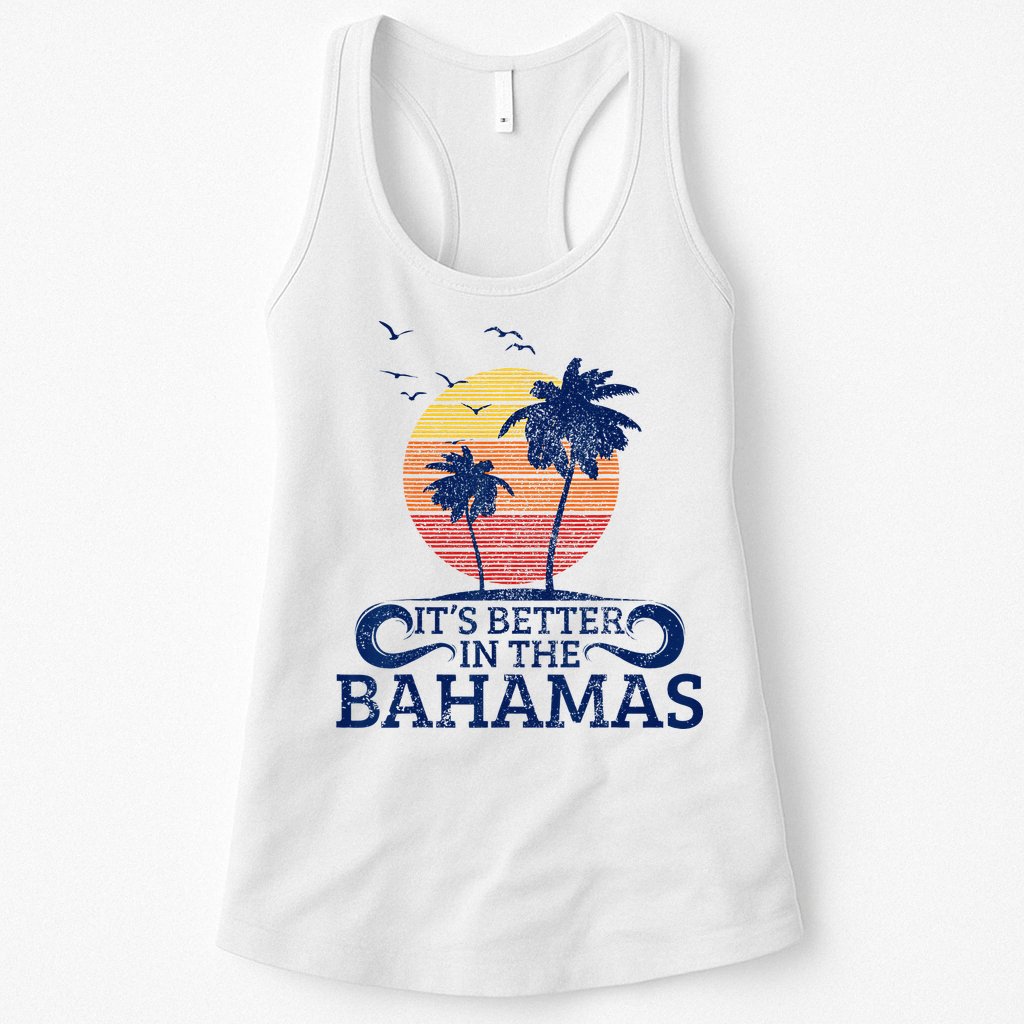 Bahamas Vintage Beach Palm Trees Sunset Vacation Souvenir Womens Tank Top