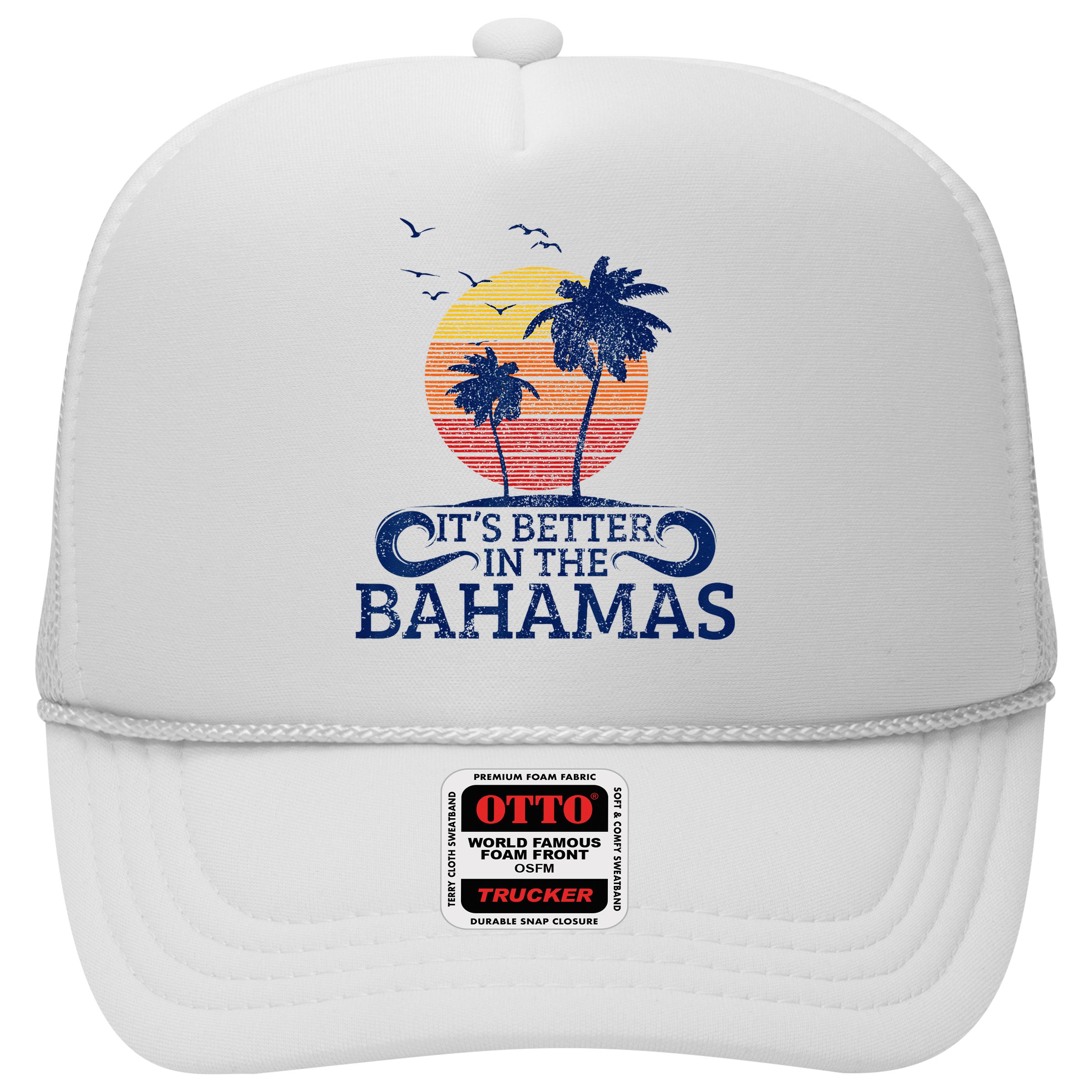 Bahamas Vintage Beach Palm Trees Sunset Vacation Souvenir Hat