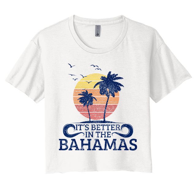 Bahamas Vintage Beach Palm Trees Sunset Vacation Souvenir Women's Crop Top Tee