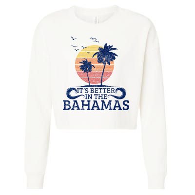 Bahamas Vintage Beach Palm Trees Sunset Vacation Souvenir Cropped Pullover Crew