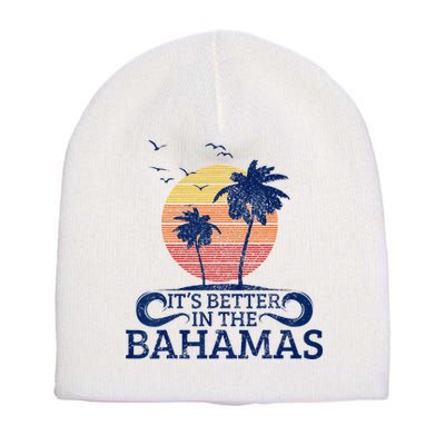 Bahamas Vintage Beach Palm Trees Sunset Vacation Souvenir Short Acrylic Beanie