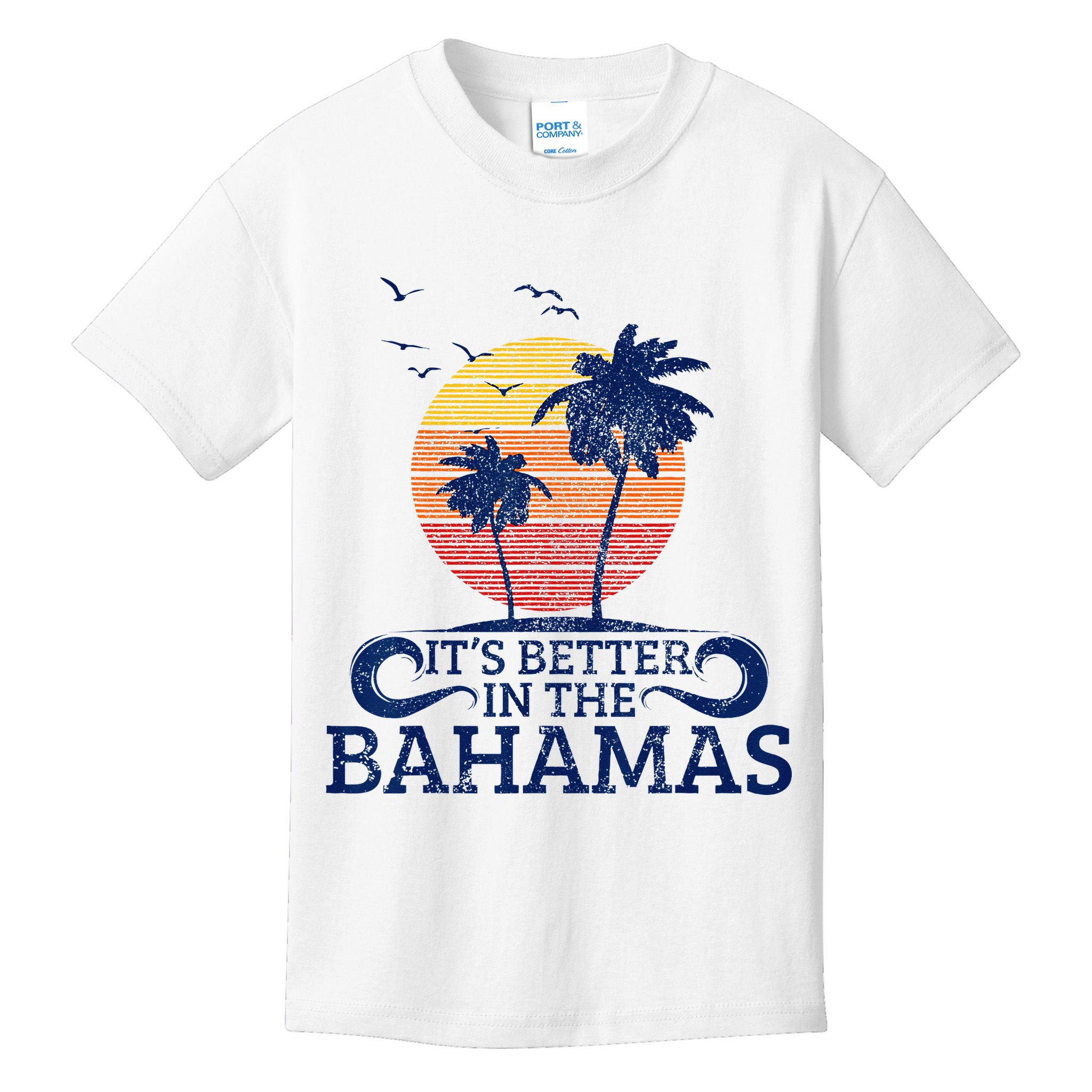 Bahamas Vintage Beach Palm Trees Sunset Vacation Souvenir Kids T-Shirt