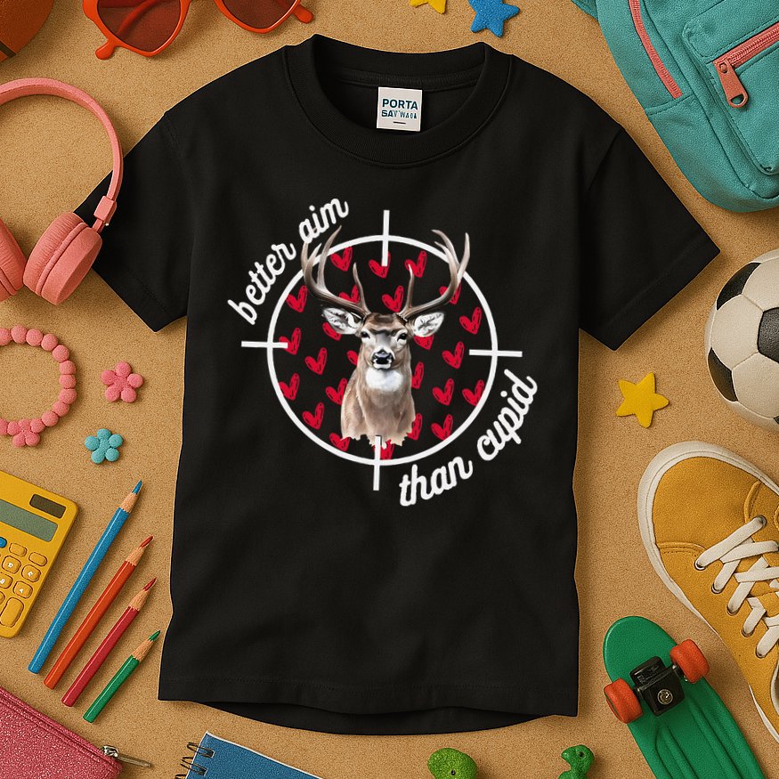 Boy Valentines Bucked Better Aim Than Cupid Deer Hunting Kids T-Shirt