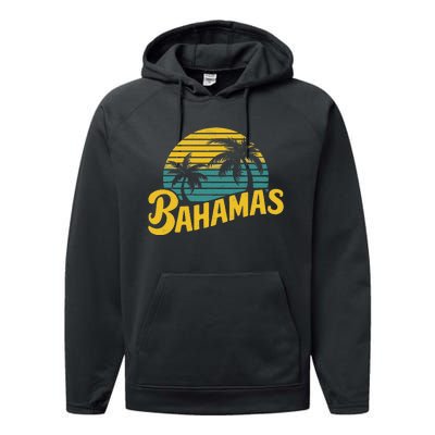 Bahamas Vacation Beach Palm Retro Tropical Performance Fleece Hoodie