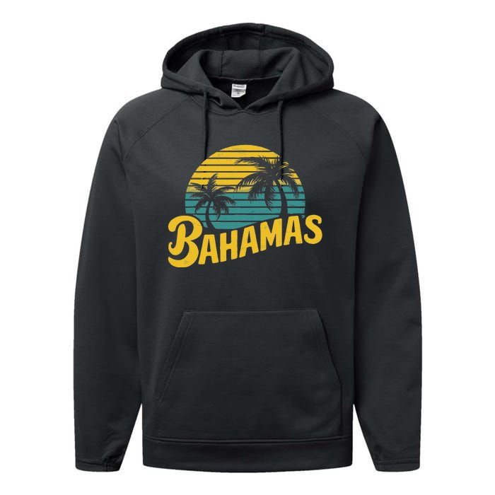 Bahamas Vacation Beach Palm Retro Tropical Performance Fleece Hoodie