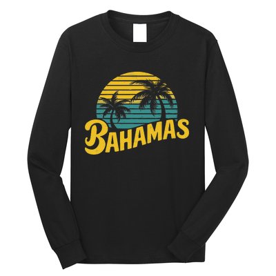 Bahamas Vacation Beach Palm Retro Tropical Long Sleeve Shirt