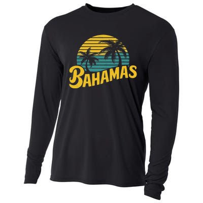 Bahamas Vacation Beach Palm Retro Tropical Cooling Performance Long Sleeve Crew