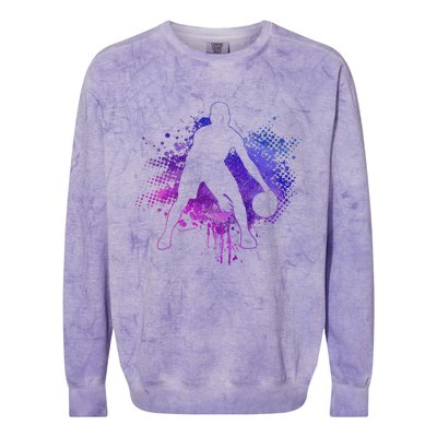 Basketball Vintage Bball Player Coach Sports Baller Colorblast Crewneck Sweatshirt