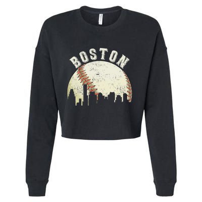 Boston Vintage Baseball Distressed Cropped Pullover Crew