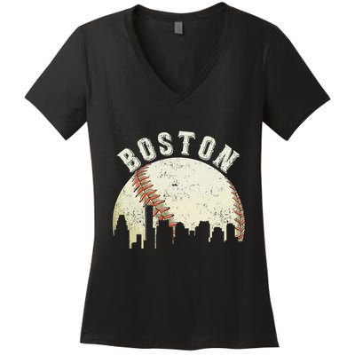 Boston Vintage Baseball Distressed Women's V-Neck T-Shirt