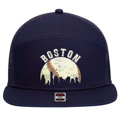 Boston Vintage Baseball Distressed Retro 7 Panel Mesh Trucker Snapback Hat