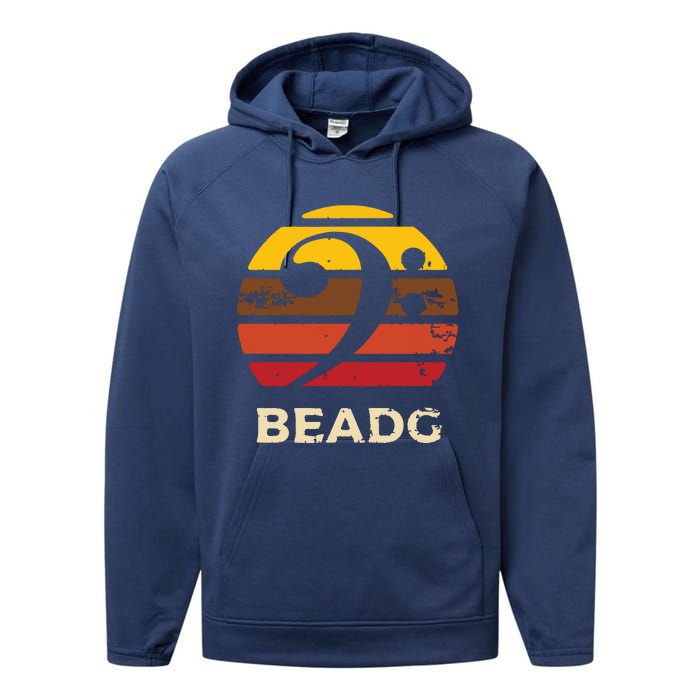 BEADG Vintage Bass Clef Sunset Bassist 5 String Player Gifts Performance Fleece Hoodie