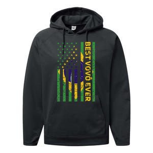 Best Vovô Brazil American Flag Performance Fleece Hoodie