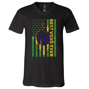 Best Vovô Brazil American Flag V-Neck T-Shirt