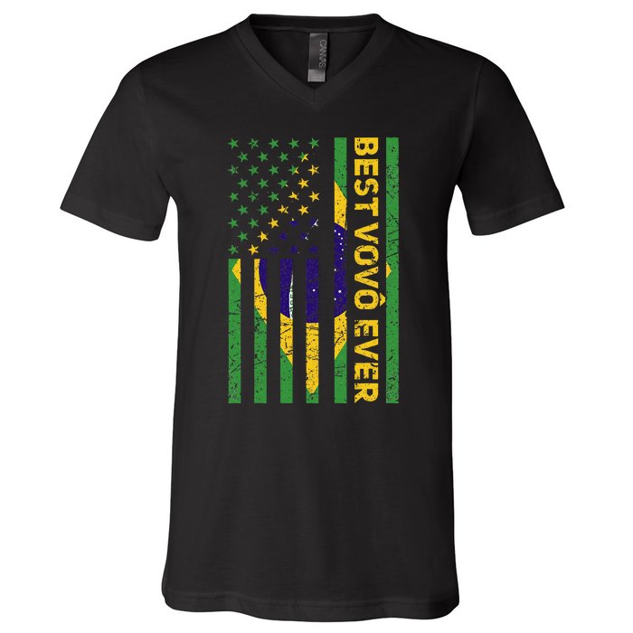 Best Vovô Brazil American Flag V-Neck T-Shirt