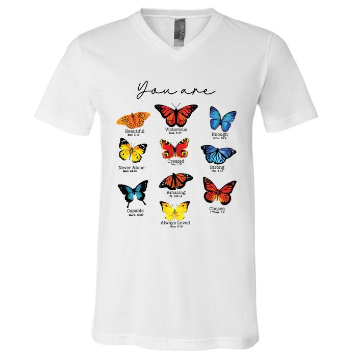 Bible Verse Christian Scripture Watercolor Butterfly Psalm V-Neck T-Shirt