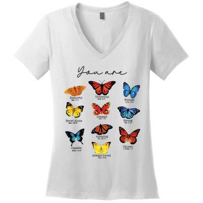 Bible Verse Christian Scripture Watercolor Butterfly Psalm Women's V-Neck T-Shirt