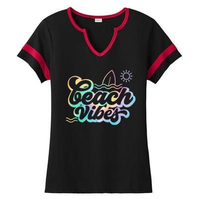 Beach Vibes Colorful Ocean Ladies Halftime Notch Neck Tee