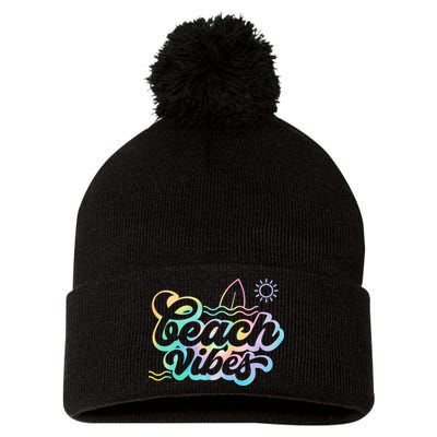 Beach Vibes Colorful Ocean Pom Pom 12in Knit Beanie