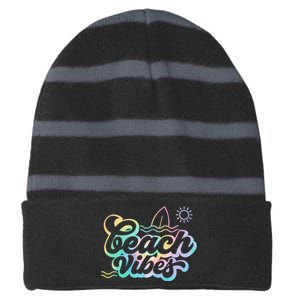 Beach Vibes Colorful Ocean Striped Beanie with Solid Band