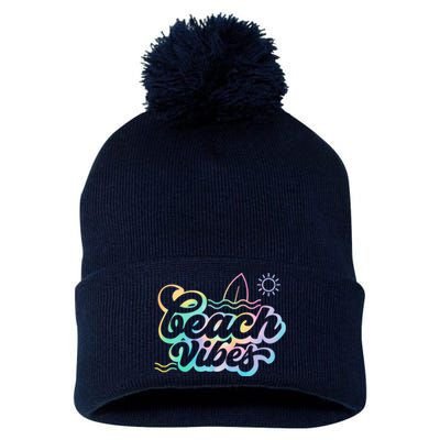 Beach Vibes Colorful Ocean Pom Pom 12in Knit Beanie