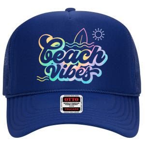 Beach Vibes Colorful Ocean High Crown Mesh Back Trucker Hat