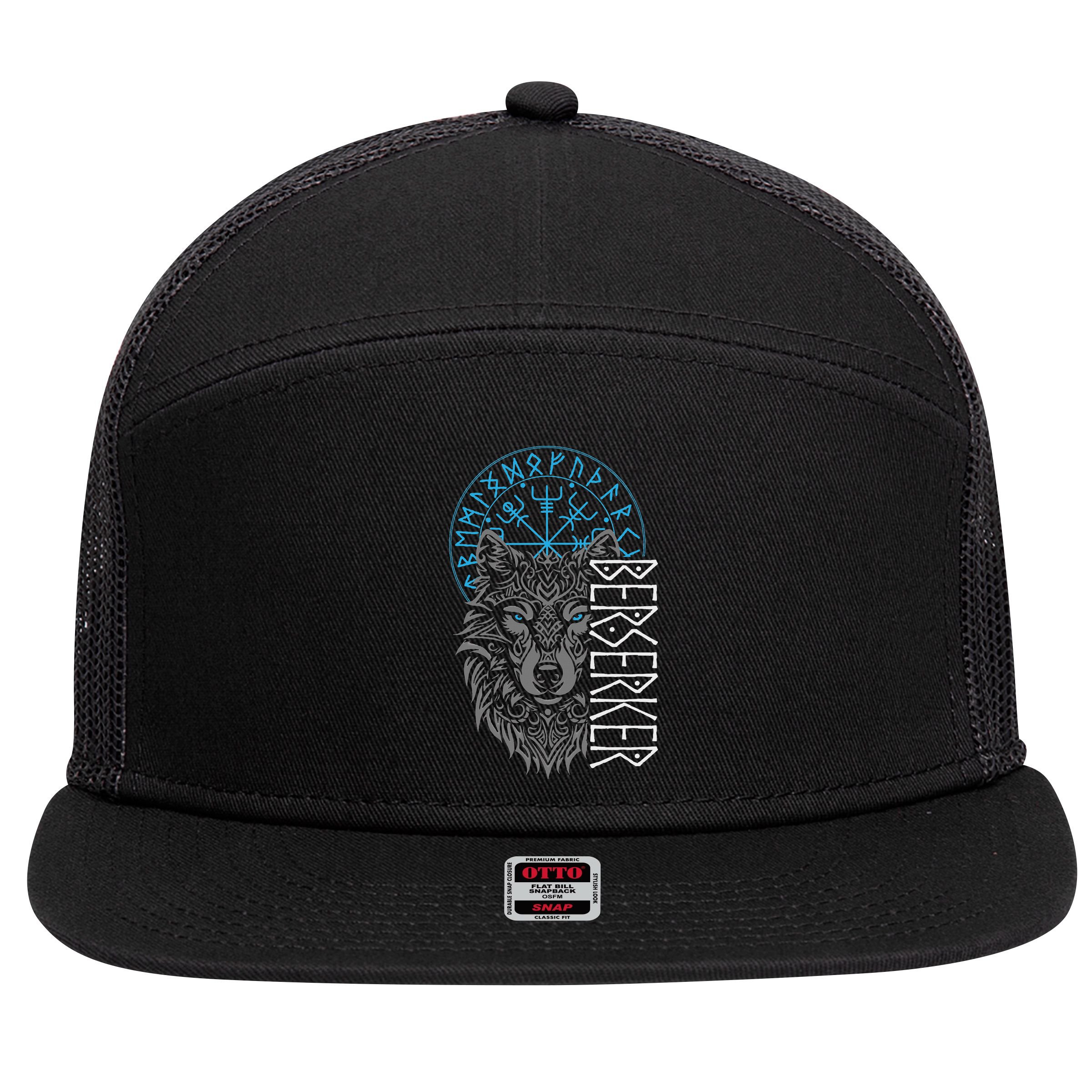 Berserker & Viking Compass Nordic Wolf Design  7 Panel Mesh Trucker Snapback Hat