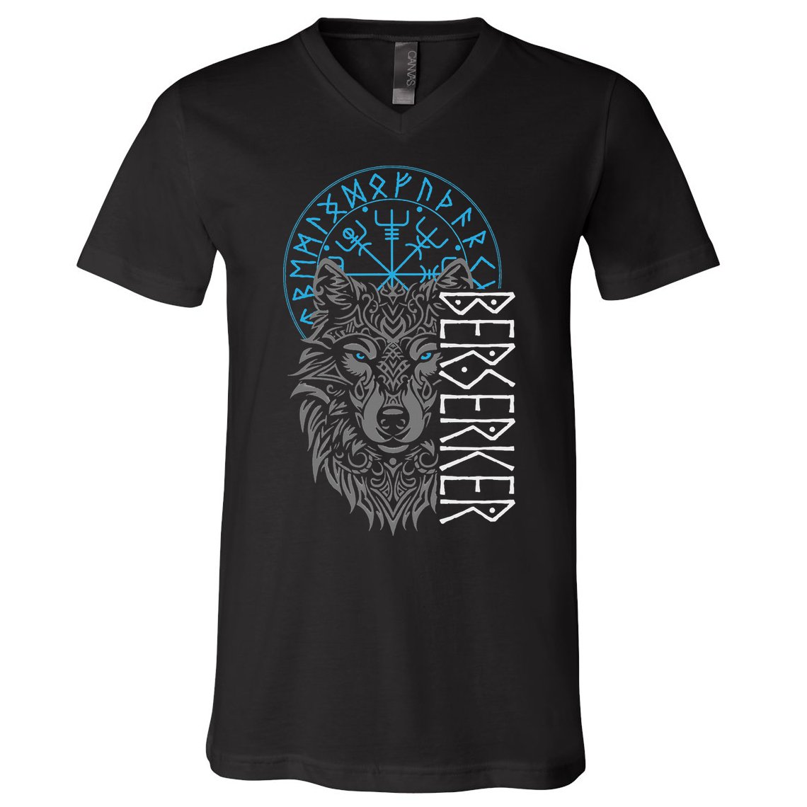 Berserker & Viking Compass Nordic Wolf Design  V-Neck T-Shirt