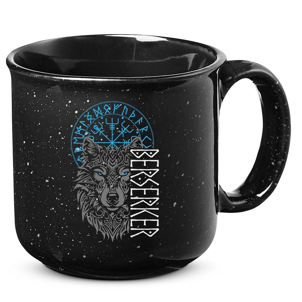 Berserker & Viking Compass Nordic Wolf Design  15oz Campfire Ceramic Mug
