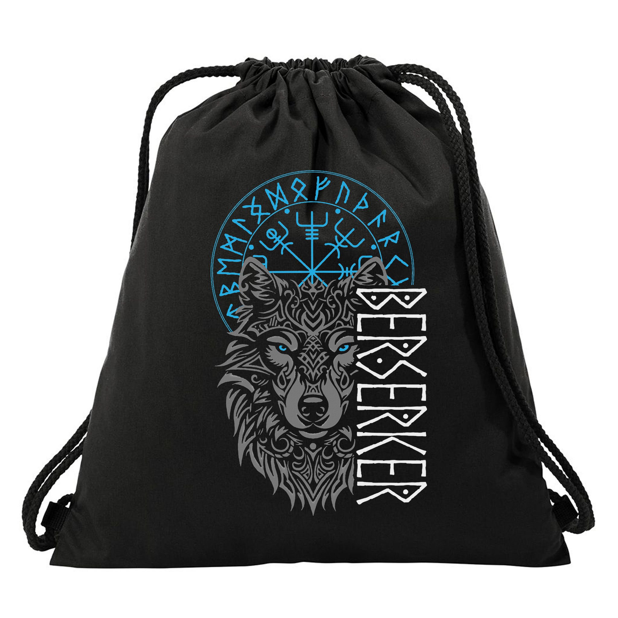 Berserker & Viking Compass Nordic Wolf Design  Drawstring Bag