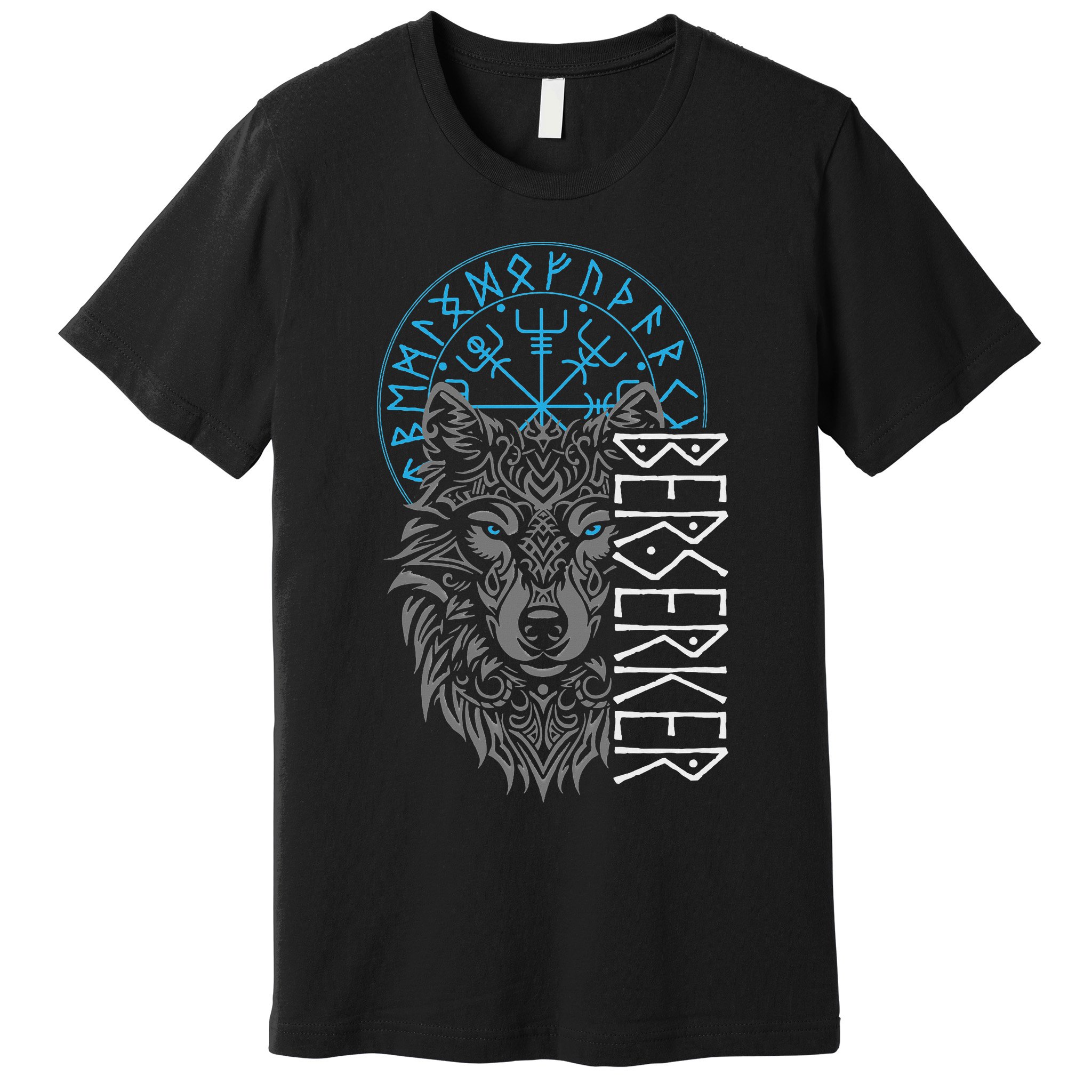 Berserker & Viking Compass Nordic Wolf Design  Premium T-Shirt