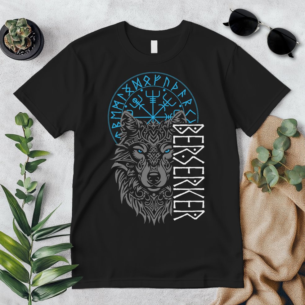 Berserker & Viking Compass Nordic Wolf Design  Premium T-Shirt