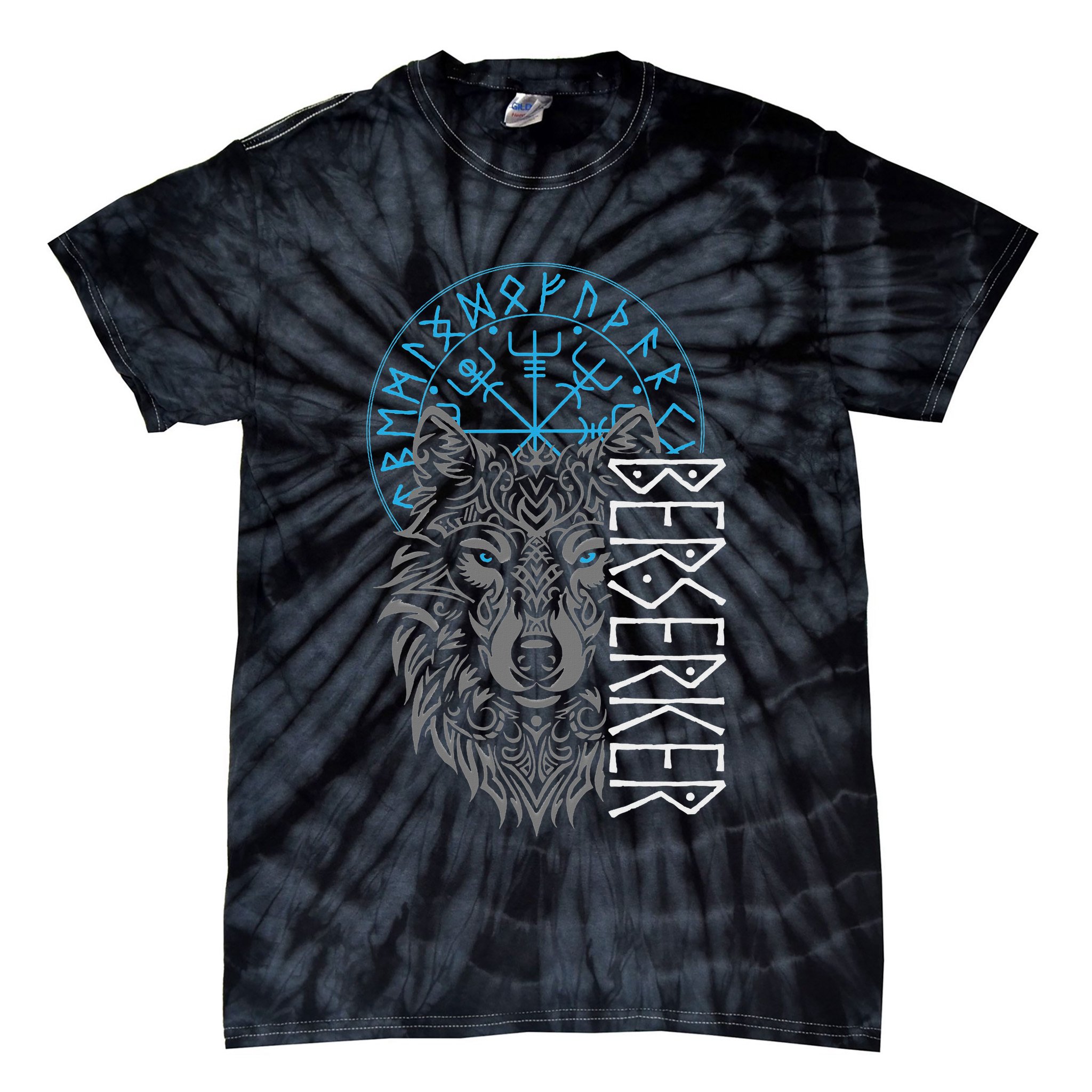 Berserker & Viking Compass Nordic Wolf Design  Tie-Dye T-Shirt